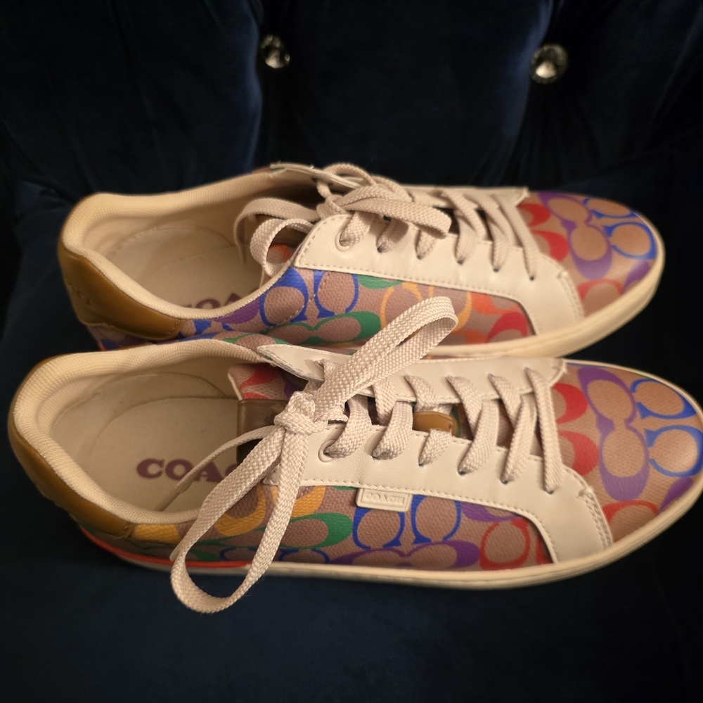 NWOT COACH Lowline Low Top Sneaker in Rainbow Signature Canvas Size US 10B - Picture 6 of 10